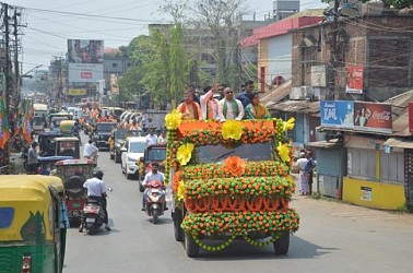 BJP's rally in Agartala as a part of campaigning for Ramnagar. TIWN Pic April 13
